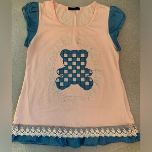 Kawaii rhinestone pastel bear top 🥛💕